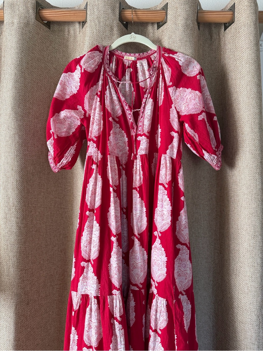 Matta Red Printed Tiered Midi Dress with White Motif